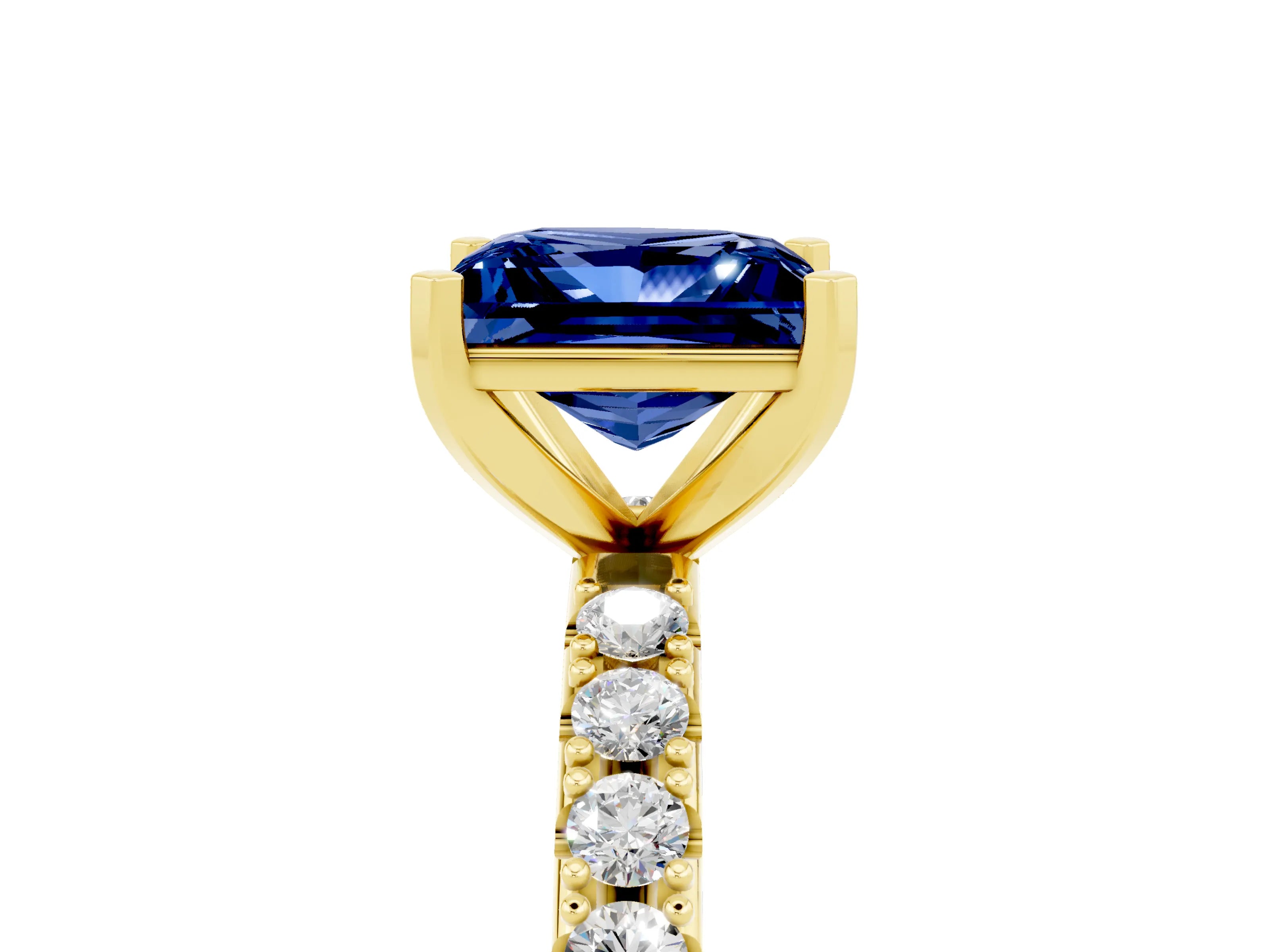 Yellow gold Princess Cut Blue Sapphire Solitaire Pavé Band with Four-Prong Setting_5