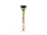 Yellow gold Princess Cut Blue Sapphire Solitaire Pavé Engagement Ring with Round Band and Prong Setting_14