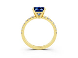 Yellow gold Princess Cut Blue Sapphire Solitaire Pavé Engagement Ring with Round Band and Prong Setting_15