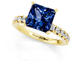 Yellow gold Princess Cut Blue Sapphire Solitaire Pavé Engagement Ring with Round Band and Prong Setting_68