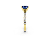 Yellow gold Princess Cut Blue Sapphire Solitaire Pavé Engagement Ring with Round Band and Prong Setting_69