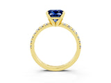 Yellow gold Princess Cut Blue Sapphire Solitaire Pavé Engagement Ring with Round Band and Prong Setting_70