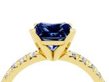 Yellow gold Princess Cut Blue Sapphire Solitaire Pavé Engagement Ring with Round Band and Prong Setting_71