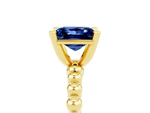 Yellow gold Princess Cut Blue Sapphire Solitaire Ring with Beaded Band and Prong Setting_5