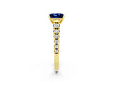 Yellow gold Princess Cut Blue Sapphire Solitaire Ring with Cathedral Setting and Pavé Band_2