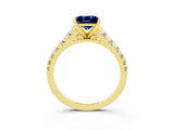 Yellow gold Princess Cut Blue Sapphire Solitaire Ring with Cathedral Setting and Pavé Band_3