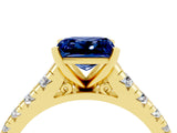 Yellow gold Princess Cut Blue Sapphire Solitaire Ring with Cathedral Setting and Pavé Band_4