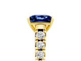Yellow gold Princess Cut Blue Sapphire Solitaire Ring with Cathedral Setting and Pavé Band_5