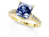 Yellow gold Princess Cut Blue Sapphire Solitaire Ring with Crossover Gallery and Round  Pavé Band_13