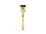 Yellow gold Princess Cut Blue Sapphire Solitaire Ring with Crossover Gallery and Round  Pavé Band_14