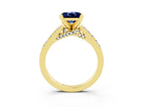 Yellow gold Princess Cut Blue Sapphire Solitaire Ring with Crossover Gallery and Round  Pavé Band_15