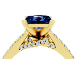 Yellow gold Princess Cut Blue Sapphire Solitaire Ring with Crossover Gallery and Round  Pavé Band_16