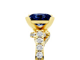 Yellow gold Princess Cut Blue Sapphire Solitaire Ring with Crossover Gallery and Round  Pavé Band_17