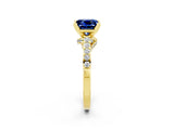 Yellow gold Princess Cut Blue Sapphire Solitaire Ring with Crossover Gallery and Round  Pavé Band_38