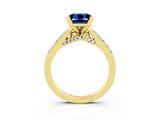 Yellow gold Princess Cut Blue Sapphire Solitaire Ring with Crossover Gallery and Round  Pavé Band_39