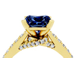 Yellow gold Princess Cut Blue Sapphire Solitaire Ring with Crossover Gallery and Round  Pavé Band_40