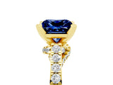 Yellow gold Princess Cut Blue Sapphire Solitaire Ring with Crossover Gallery and Round  Pavé Band_41