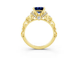 Yellow gold Princess Cut Blue Sapphire Solitaire Ring with Filigree Band and Four-Prong Setting_27