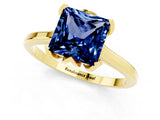 Yellow gold Princess Cut Blue Sapphire Solitaire Ring with Flower Prong Setting and Classic Band_37