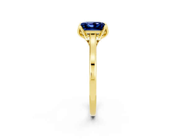 Yellow gold Princess Cut Blue Sapphire Solitaire Ring with Flower Prong Setting and Classic Band
