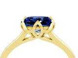 Yellow gold Princess Cut Blue Sapphire Solitaire Ring with Flower Prong Setting and Classic Band_40