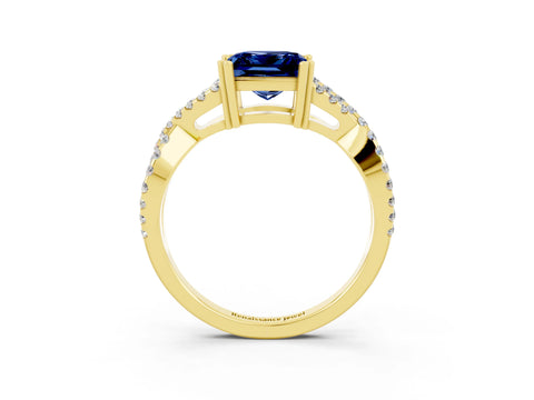 Yellow gold Princess Cut Blue Sapphire Solitaire Ring with Four-Prong Setting and Twisted Pavé Band_3