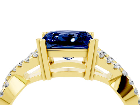 Yellow gold Princess Cut Blue Sapphire Solitaire Ring with Four-Prong Setting and Twisted Pavé Band_4