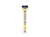 Yellow gold Princess Cut Blue Sapphire Solitaire Ring with Pavé Accents and Four-Prong Setting_2