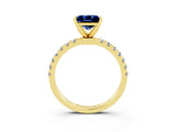 Yellow gold Princess Cut Blue Sapphire Solitaire Ring with Pavé Accents and Four-Prong Setting_3