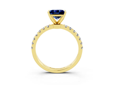 Yellow gold Princess Cut Blue Sapphire Solitaire Ring with Pavé Accents and Four-Prong Setting_3