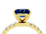 Yellow gold Princess Cut Blue Sapphire Solitaire Ring with Pavé Accents and Four-Prong Setting_4