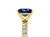 Yellow gold Princess Cut Blue Sapphire Solitaire Ring with Pavé Accents and Four-Prong Setting_5