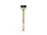 Yellow gold Princess Cut Blue Sapphire Solitaire Ring with Pavé Band and Four-Prong Setting_14