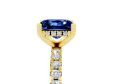 Yellow gold Princess Cut Blue Sapphire Solitaire Ring with Pavé Band and Four-Prong Setting_17