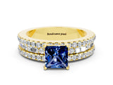 Yellow gold Princess Cut Blue Sapphire Solitaire Ring with Pavé and Channel Set Band_12