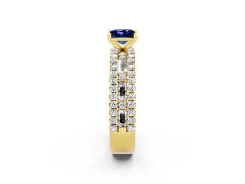 Yellow gold Princess Cut Blue Sapphire Solitaire Ring with Pavé and Channel Set Band_14