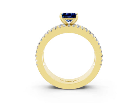 Yellow gold Princess Cut Blue Sapphire Solitaire Ring with Pavé and Channel Set Band_15