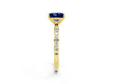 Yellow gold Princess Cut Blue Sapphire Solitaire Ring with Pave Band and Four Prong Setting_26