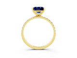 Yellow gold Princess Cut Blue Sapphire Solitaire Ring with Pave Band and Four Prong Setting_27