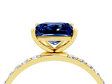 Yellow gold Princess Cut Blue Sapphire Solitaire Ring with Pave Band and Four Prong Setting_28