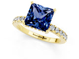 Yellow gold Princess Cut Blue Sapphire Solitaire Ring with Round  Pavé Band and Four-Prong Setting_37