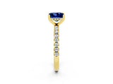 Yellow gold Princess Cut Blue Sapphire Solitaire Ring with Round  Pavé Band and Four-Prong Setting_38