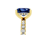 Yellow gold Princess Cut Blue Sapphire Solitaire Ring with Round  Pavé Band and Four-Prong Setting_41
