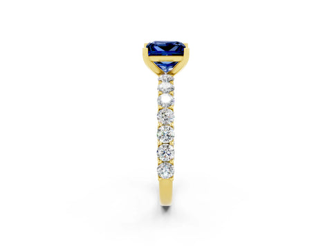 Yellow gold Princess Cut Blue Sapphire Solitaire Ring with Shared Prong Pavé Band and Four-Prong Setting_2