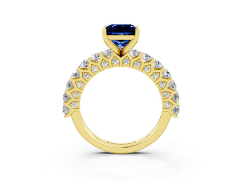Yellow gold Princess Cut Blue Sapphire Solitaire Ring with Shared Prong Pavé Band and Four-Prong Setting_3