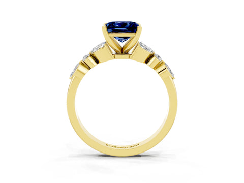 Yellow gold Princess Cut Blue Sapphire Solitaire Ring with Side Stones and Four-Prong Setting_15