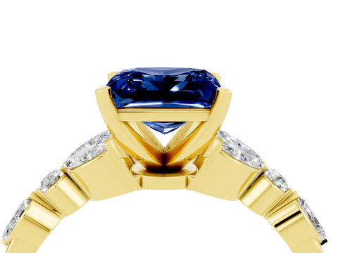 Yellow gold Princess Cut Blue Sapphire Solitaire Ring with Side Stones and Four-Prong Setting_16