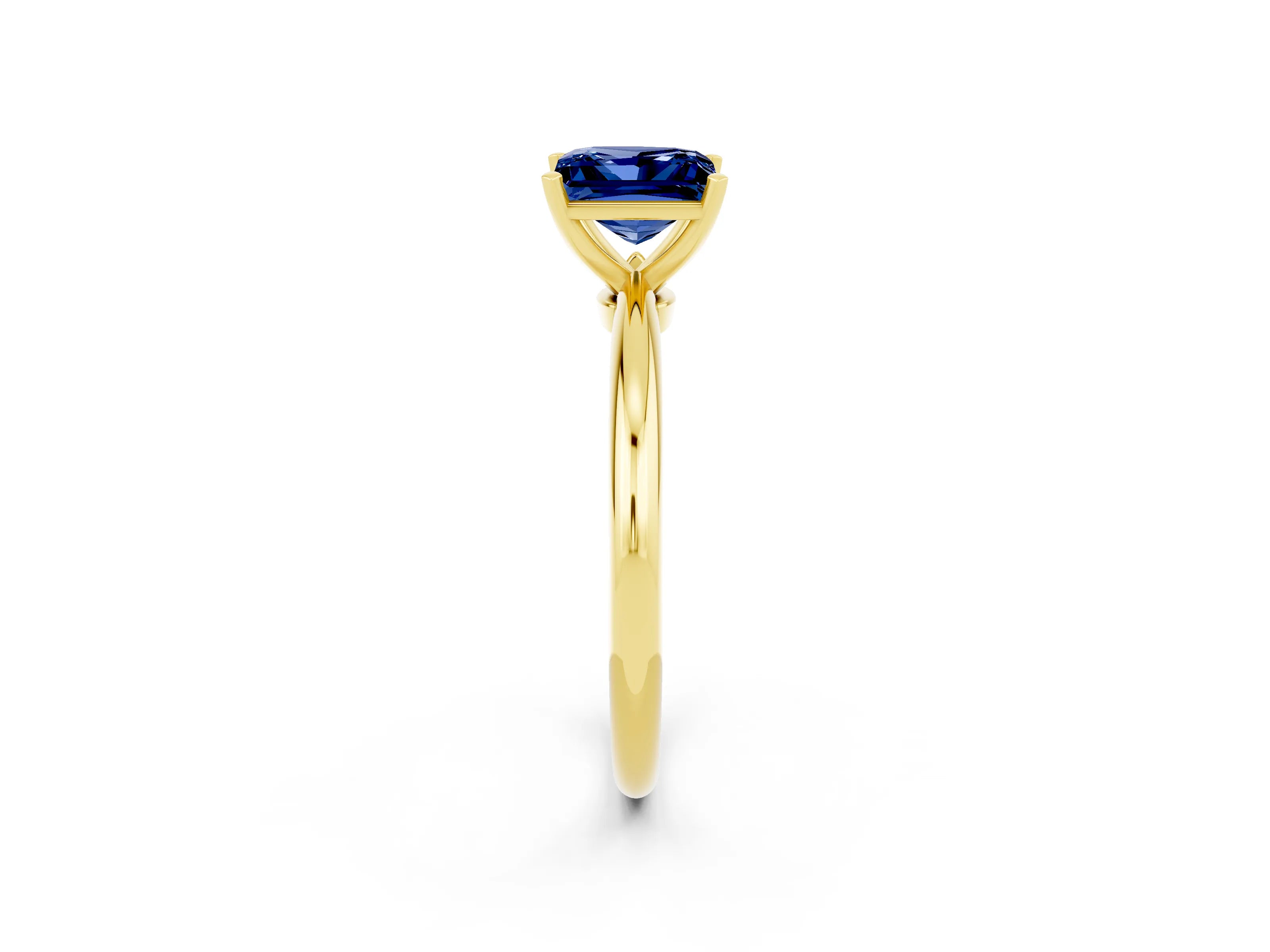 Yellow gold Princess Cut Blue Sapphire Solitaire Ring with Six-Prong Setting and Classic Band_2