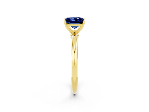 Yellow gold Princess Cut Blue Sapphire Solitaire Ring with Six-Prong Setting and Classic Band_2