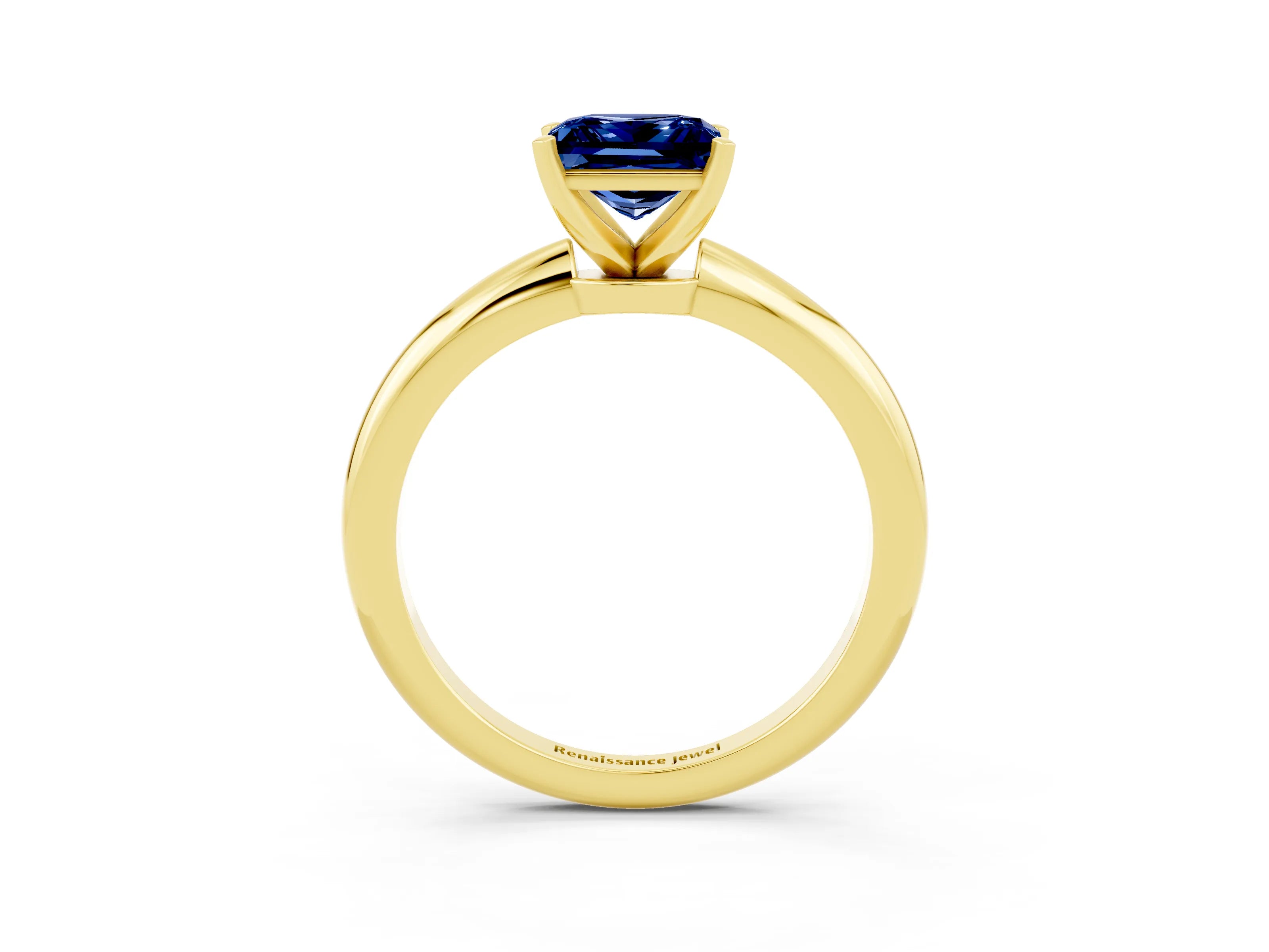 Yellow gold Princess Cut Blue Sapphire Solitaire Ring with Six-Prong Setting and Classic Band_3